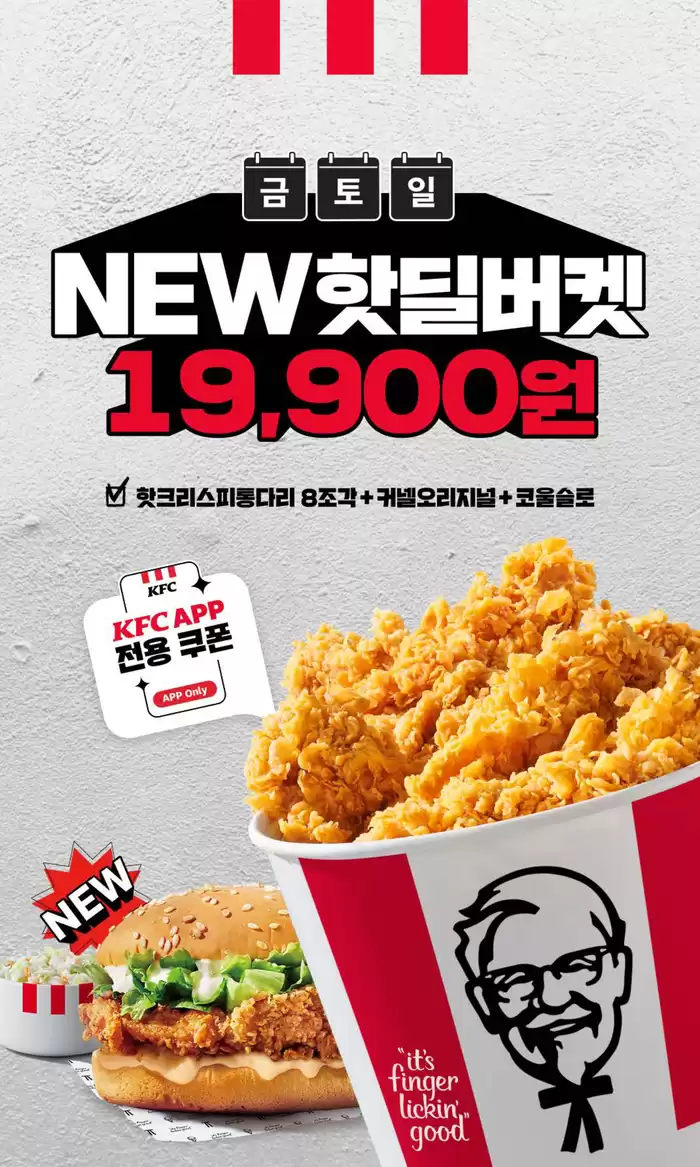 서울특별시의 KFC 카탈로그 | 금,토,일 NEW핫딜버켓! 19,900원! | 2024. 11. 22. - 2024. 11. 24.